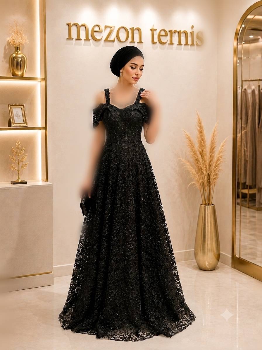 ماکسی آتنا تمام دانتل | لباس مجلسی زنانه مشکی