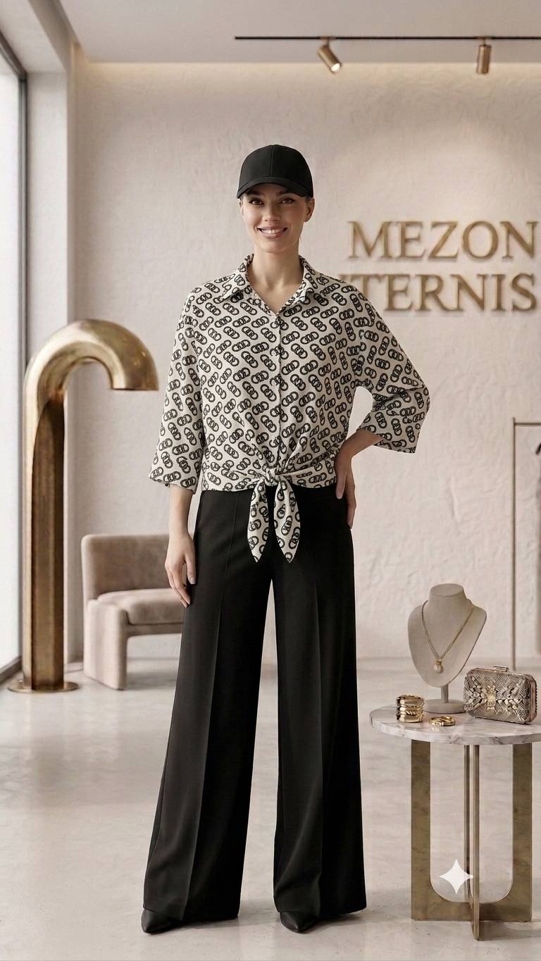 شومیز ساتن طرح‌دار زنجیری ترنیس _کد ۴۹۱