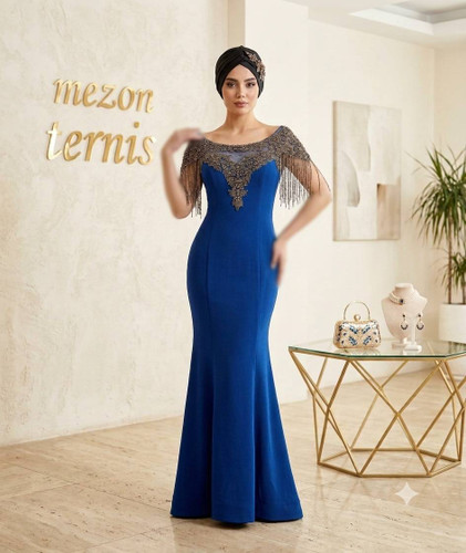 ماکسی ماهی مجلسی آبی کاربنی مزون ترنیس_ کد ۴۰۸